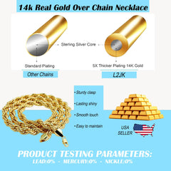 10mm Thick Gold Rope Chain 18'-30"