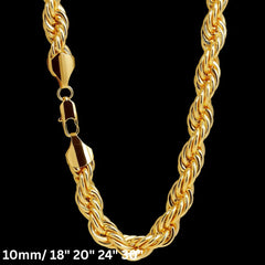10mm Thick Gold Rope Chain 18'-30"