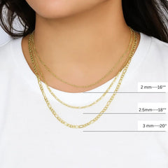 Figaro Link Choker Chain 18" Inches 3mm / 14k Gold Plated