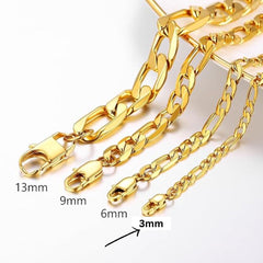 Figaro Link Choker Chain 18" Inches 3mm / 14k Gold Plated