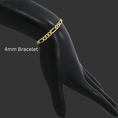 4MM/8"INCHES WIDE 14K GOLD FINISH FIGARO LINK BRACELET