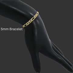 4MM/8"INCHES WIDE 14K GOLD FINISH FIGARO LINK BRACELET