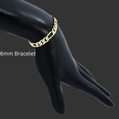 4MM/8"INCHES WIDE 14K GOLD FINISH FIGARO LINK BRACELET