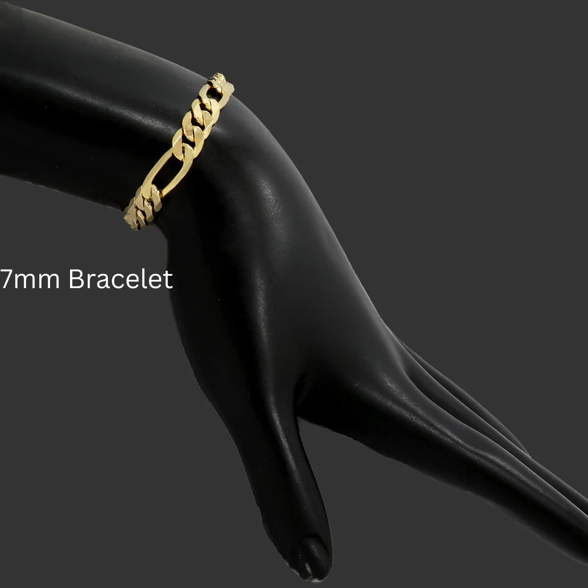4MM/8"INCHES WIDE 14K GOLD FINISH FIGARO LINK BRACELET