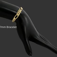 4MM/8"INCHES WIDE 14K GOLD FINISH FIGARO LINK BRACELET