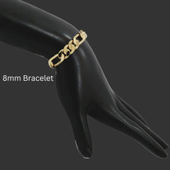 4MM/8"INCHES WIDE 14K GOLD FINISH FIGARO LINK BRACELET