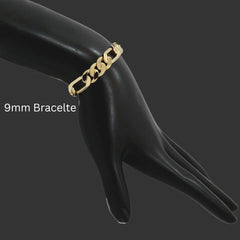 4MM/8"INCHES WIDE 14K GOLD FINISH FIGARO LINK BRACELET