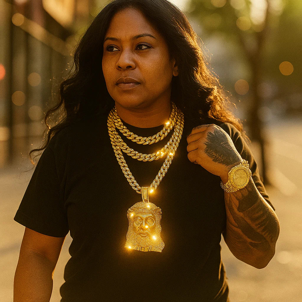 XXL Thorn Crown Jesus Pendant & 16mm Iced Cuban Chain – Hip Hop Bling 18"-30"