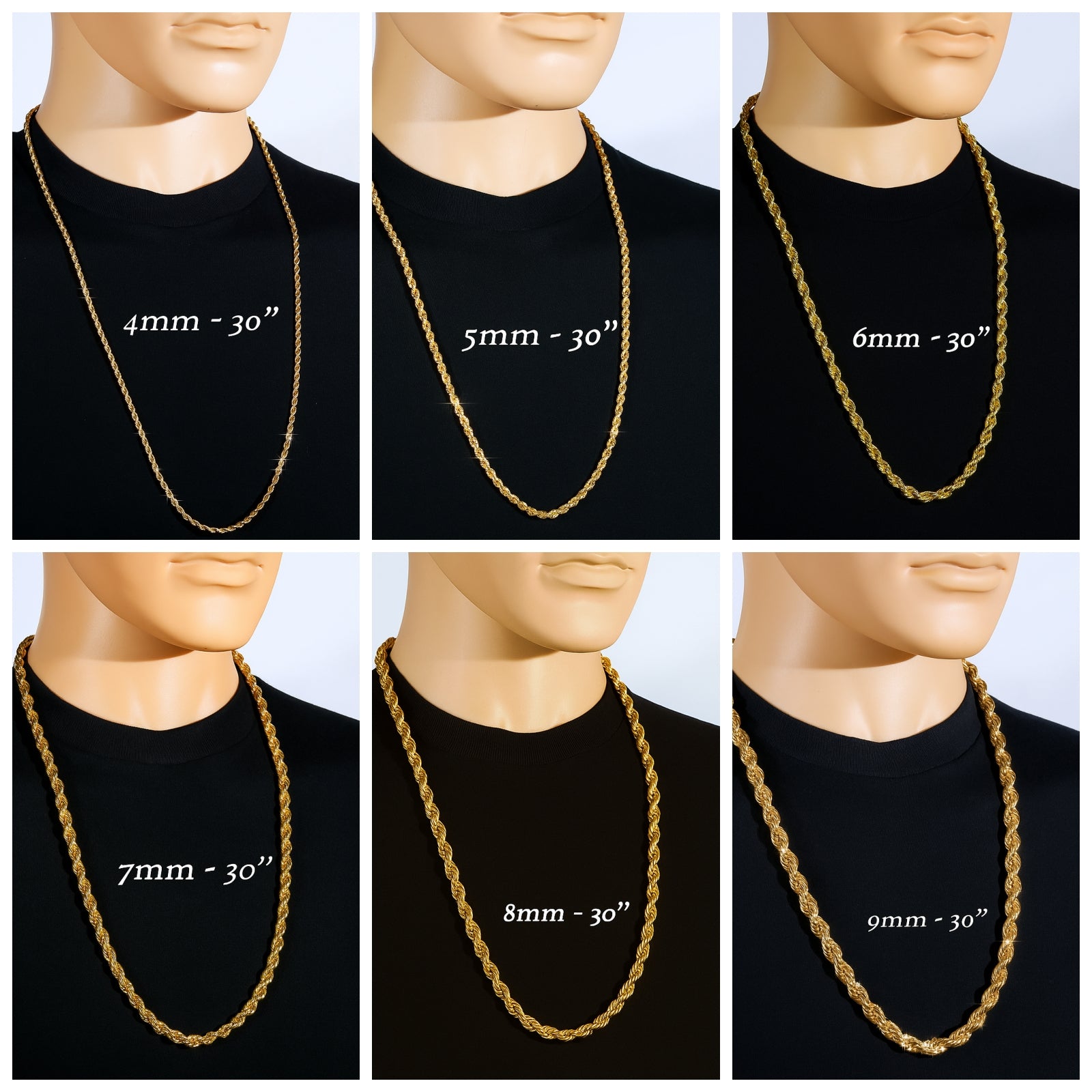 Gold Rope Chain 30" China 2-9mm