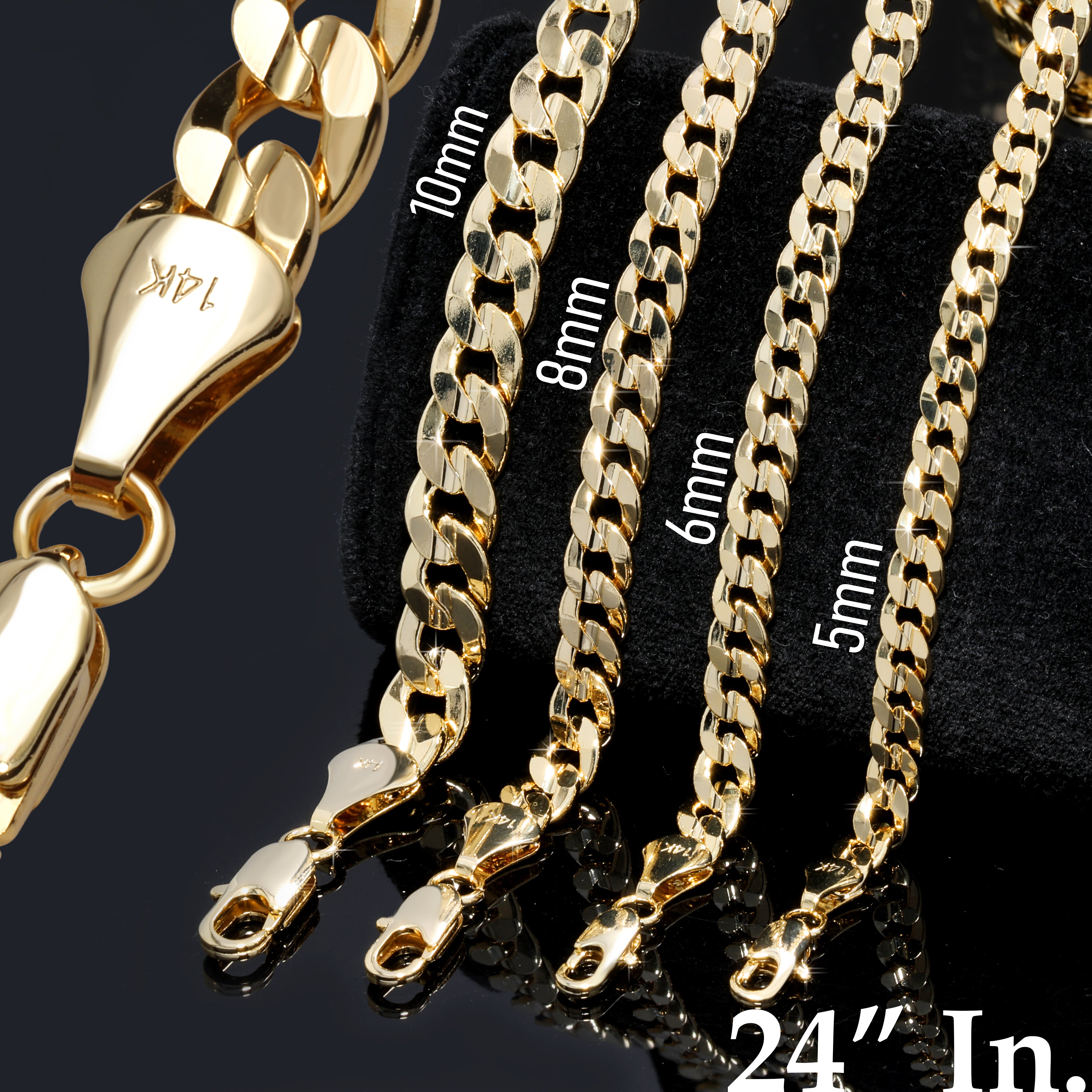 Men's Solid Concave Chain Necklace 5mm-10mm 24" IN.