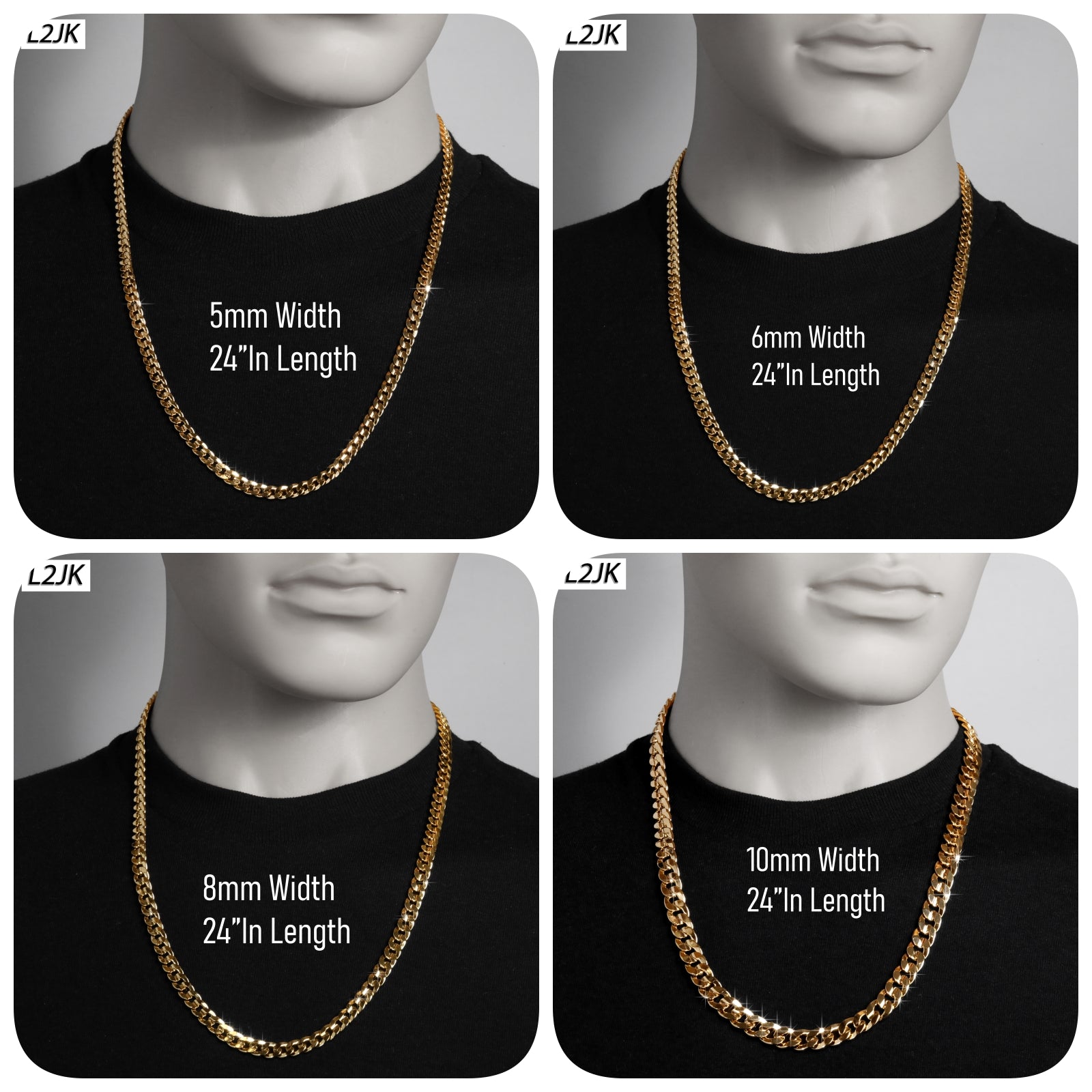 Men's Solid Concave Chain Necklace 5mm-10mm 24" IN.