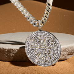 XXL Round Big 23 Pendant with 14K Gold Plated 20" Cuban Choker Chain – Box Clasp