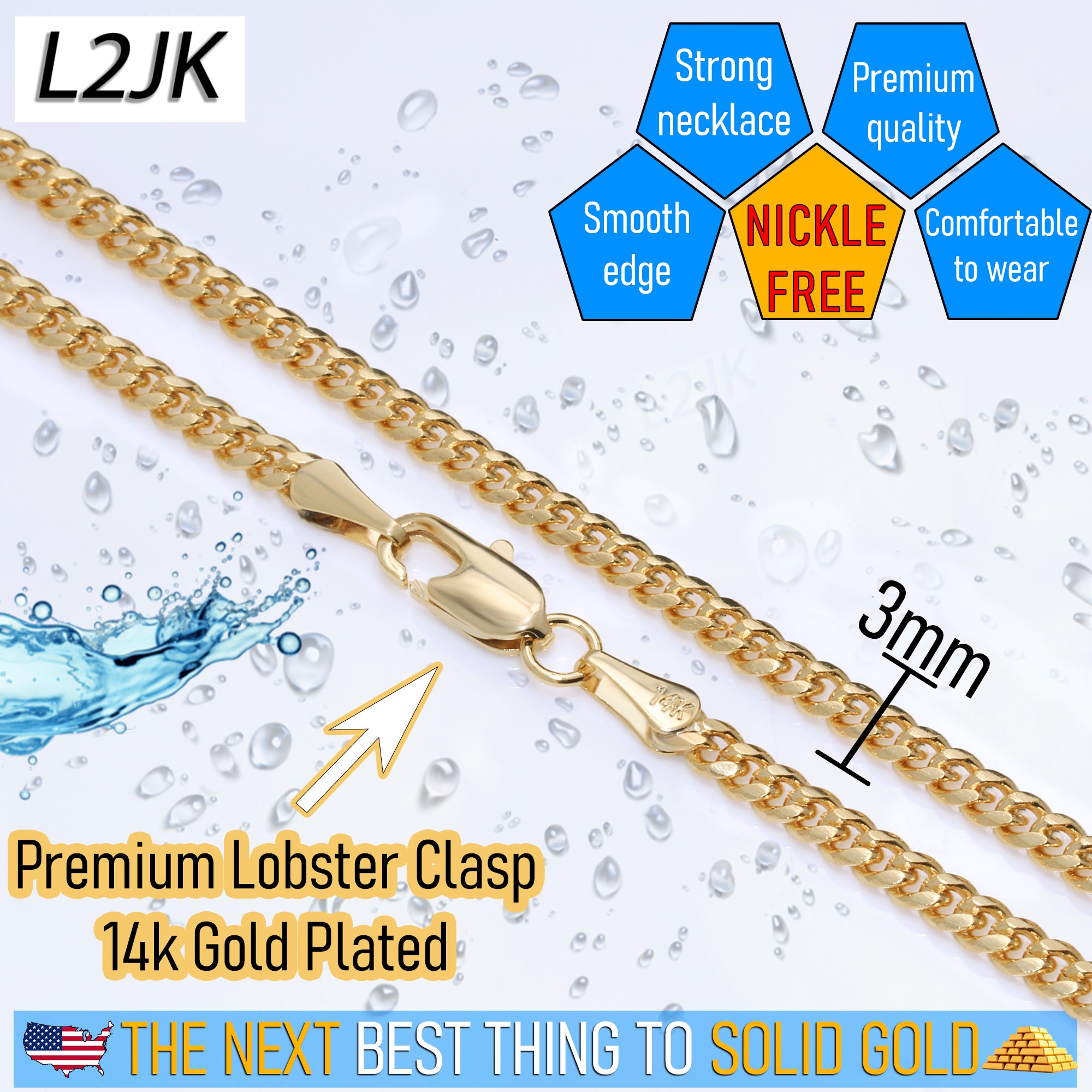 3mm 20" 24" 30" Slim Cuban Chain Necklace