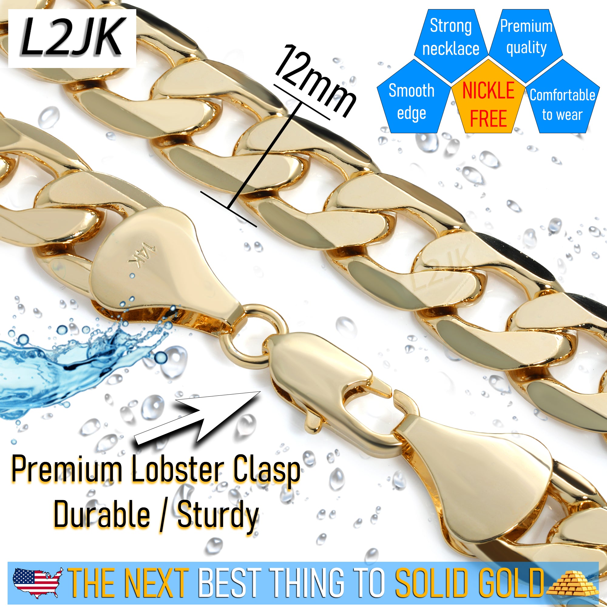 12mm 24" Flat Cuban Chain Necklace