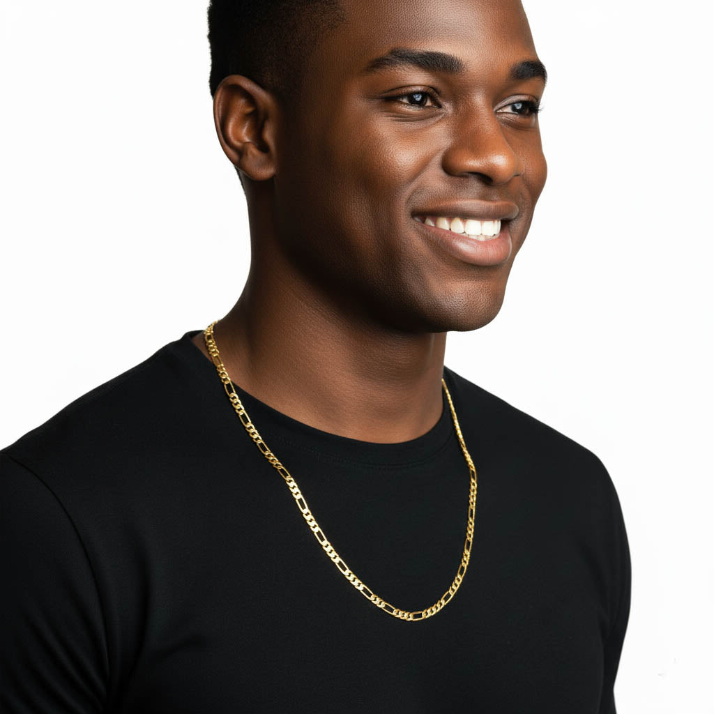 5 MM/24" FIGARO LINK CHAIN NECKLACE SLIM 14K REAL GOLD FILLED