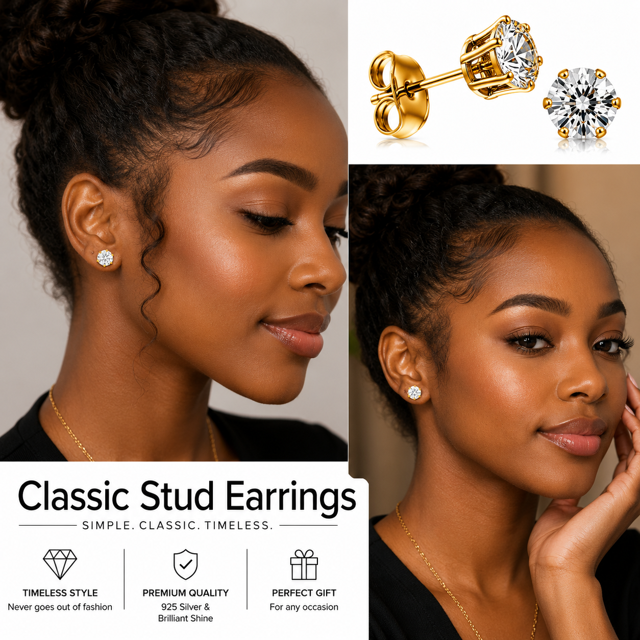 72 Pairs GOLD CZ Stud Earrings Set | Hypoallergenic 316L Surgical Steel | 7MM & 9MM Cubic Zirconia Earrings for Men & Women (Copy)
