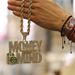 XXL Money On My Mind Pendant & Iced Cuban Chain – 16mm 18"-30" Gold Bling