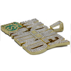 XXL Money On My Mind Pendant & Iced Cuban Chain – 16mm 18"-30" Gold Bling