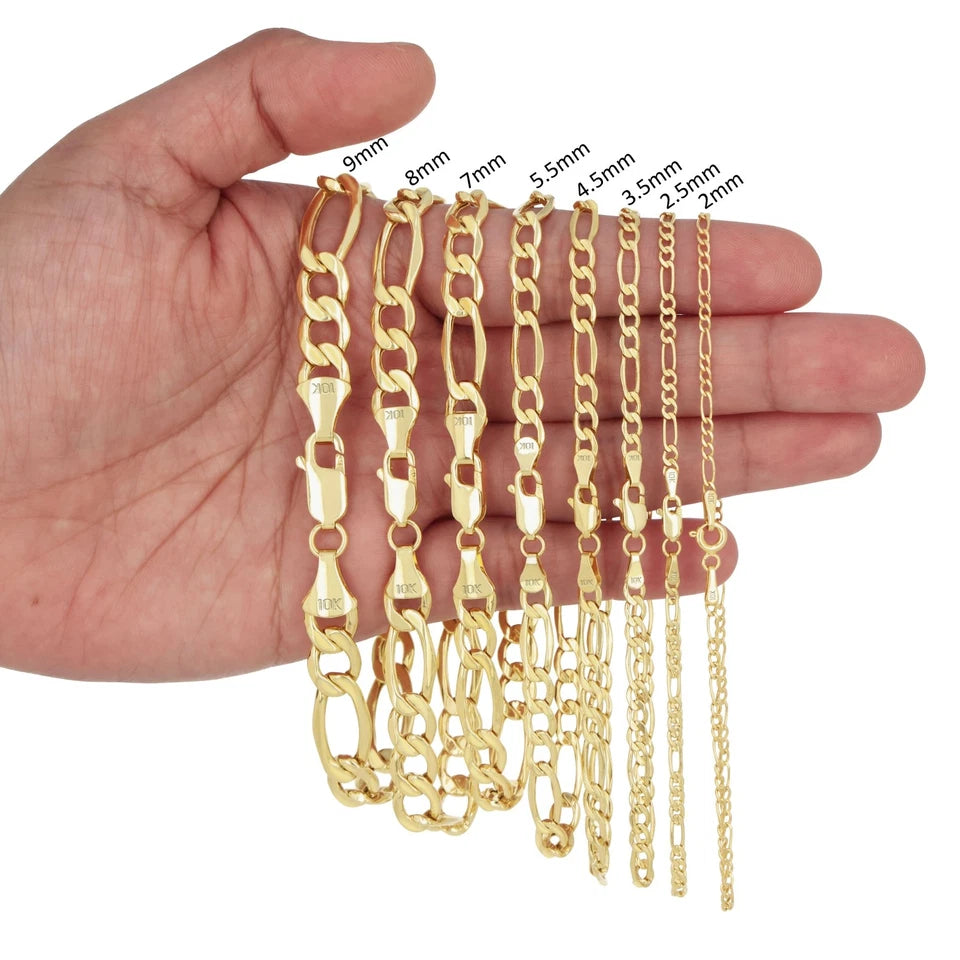 4MM/8"INCHES WIDE 14K GOLD FINISH FIGARO LINK BRACELET