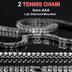 White GOLD TENNIS CHAIN 18" 20" Music Note Pendant Bundle