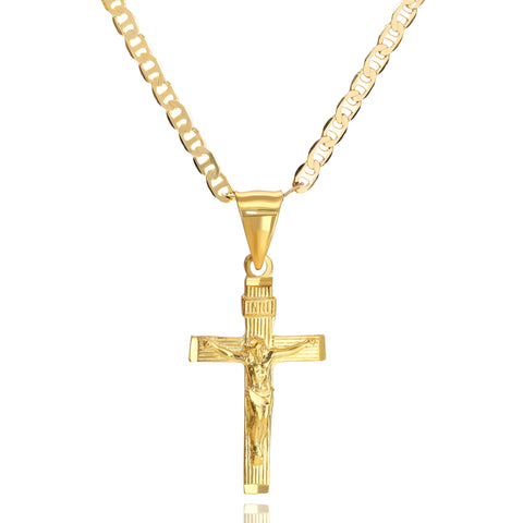 Thin INRI Pendant Mariner Chain 20" Gold Plated