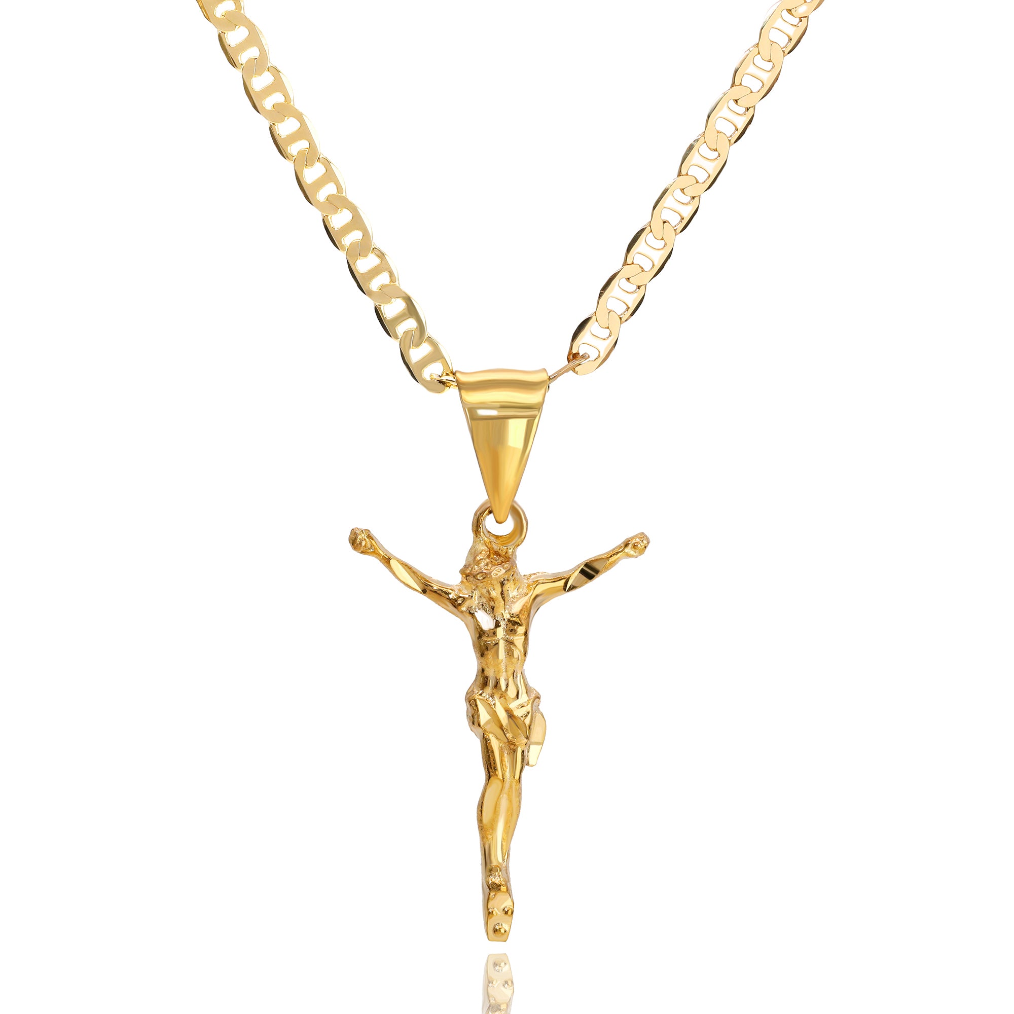 Jesus Crucifix Pendant Mariner Chain 20" Gold Plated
