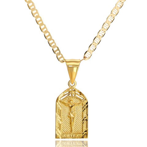 Jesus Temple Pendant 01 Mariner Chain 20" Gold Plated