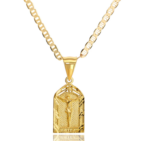 Jesus Temple Pendant 01 Mariner Chain 20" Gold Plated