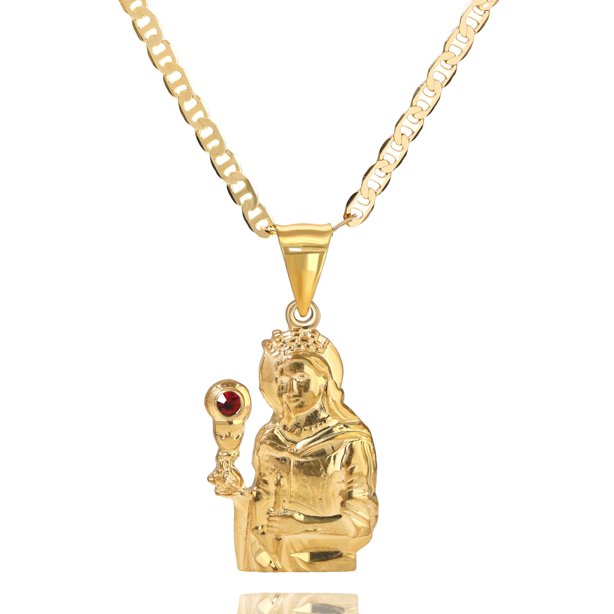 Santa Barbara Pendant Red Stone Mariner Chain 20" Gold Plated