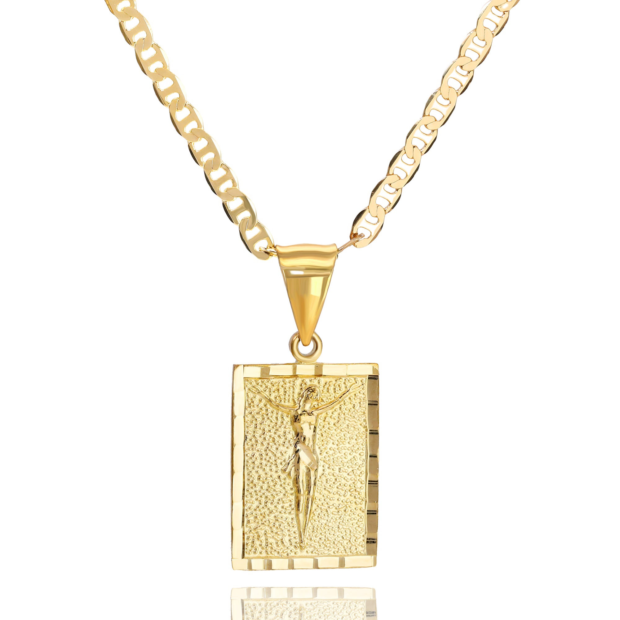 Jesus Block Pendant Mariner Chain 20" Gold Plated
