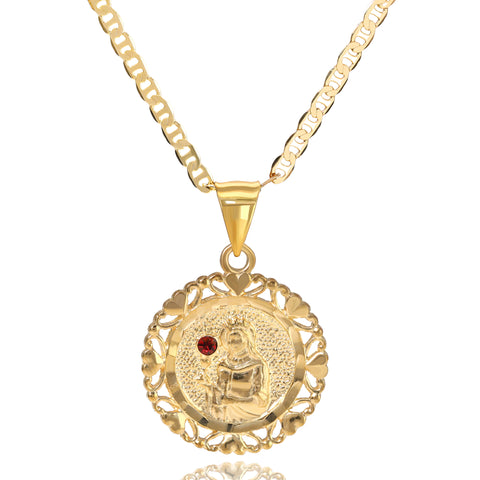 Santa Barbara Pendant Red Stone Mariner Chain 20" Gold Plated