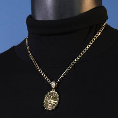 Catholic Oval Web Guadalupe Pendant Cubic-Zirconia Gold Plated 18" Cuban Chain