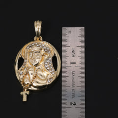 Catholic Oval Cross Guadalupe Pendant Cubic-Zirconia Gold Plated 18" Cuban Chain