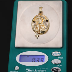 Catholic Oval Cross Guadalupe Pendant Cubic-Zirconia Gold Plated 18" Cuban Chain