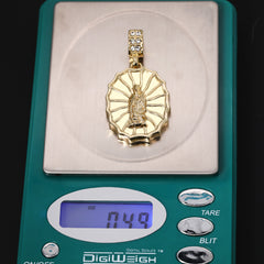 Catholic Oval Web Guadalupe Pendant Cubic-Zirconia Gold Plated 18" Cuban Chain