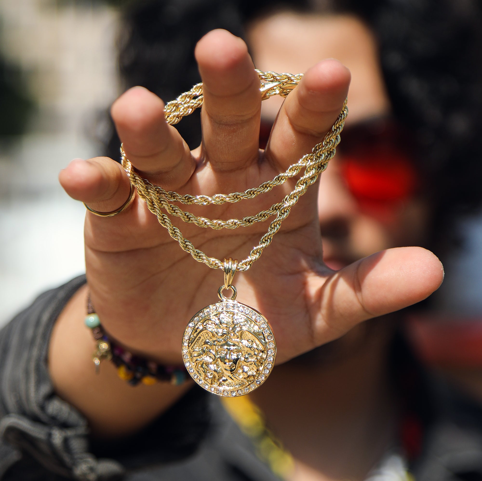 Medusa Medallion Pendant 24" Rope Chain Hip Hop 18k Jewelry Necklace