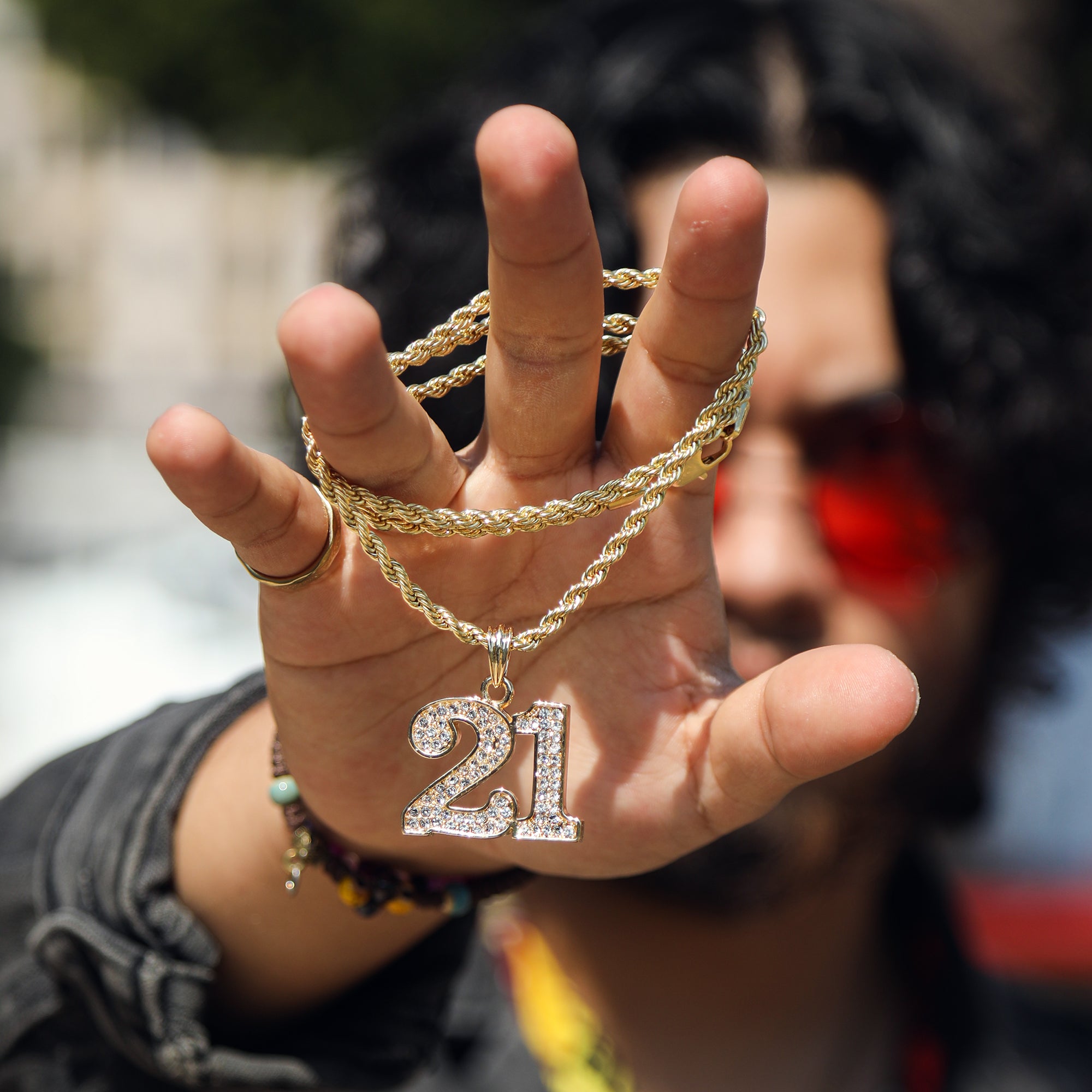 21 Lucky Number Pendant 24" Rope Chain Hip Hop 18k Jewelry