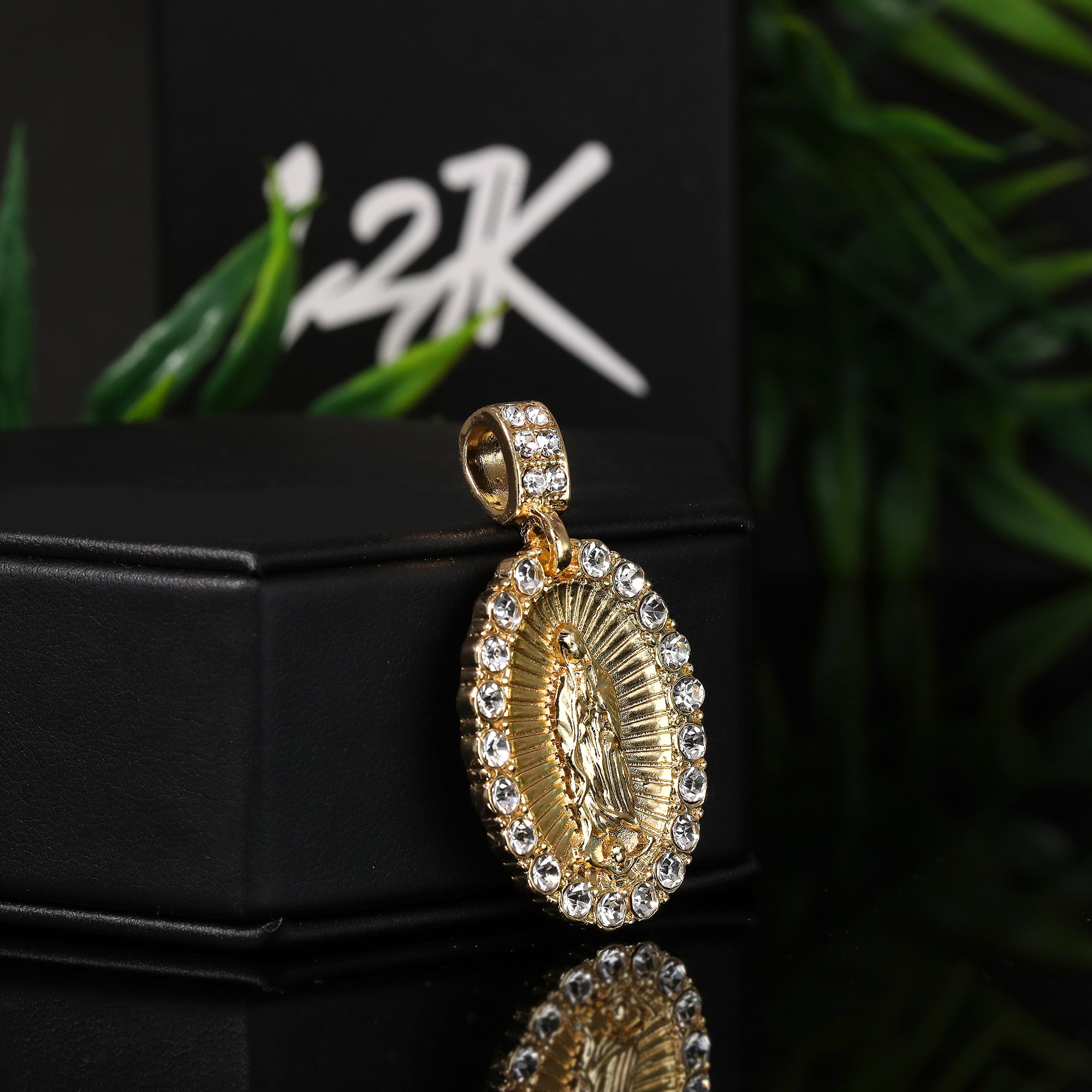 Jesus Anchor & Catholic Oval Guadalupe Pendant Gold Plated 24, 30 Rope Chain Cubic-Zirconia