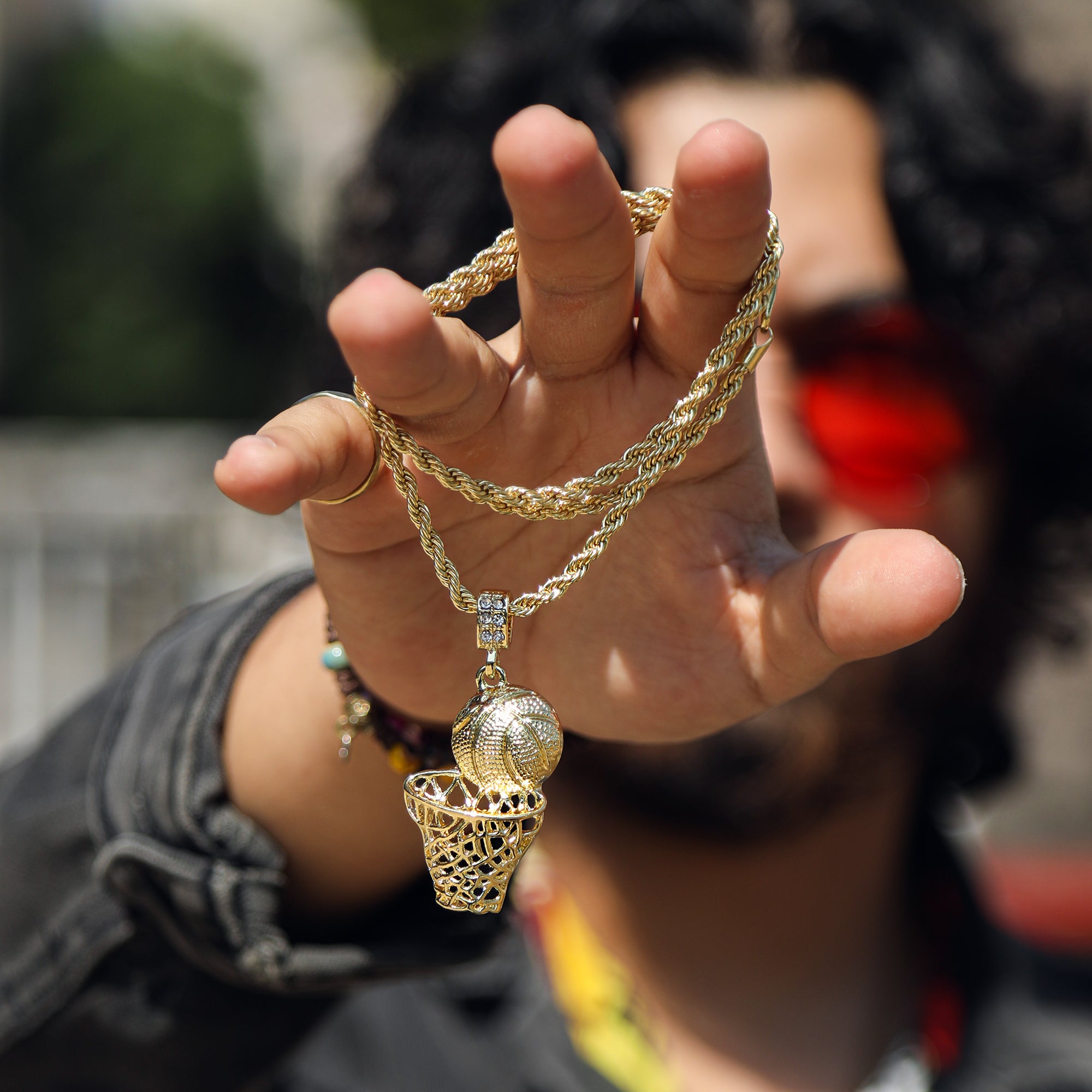 Plain Basketball Pendant 24" Rope Chain Men's Hip Hop 18k Jewelry
