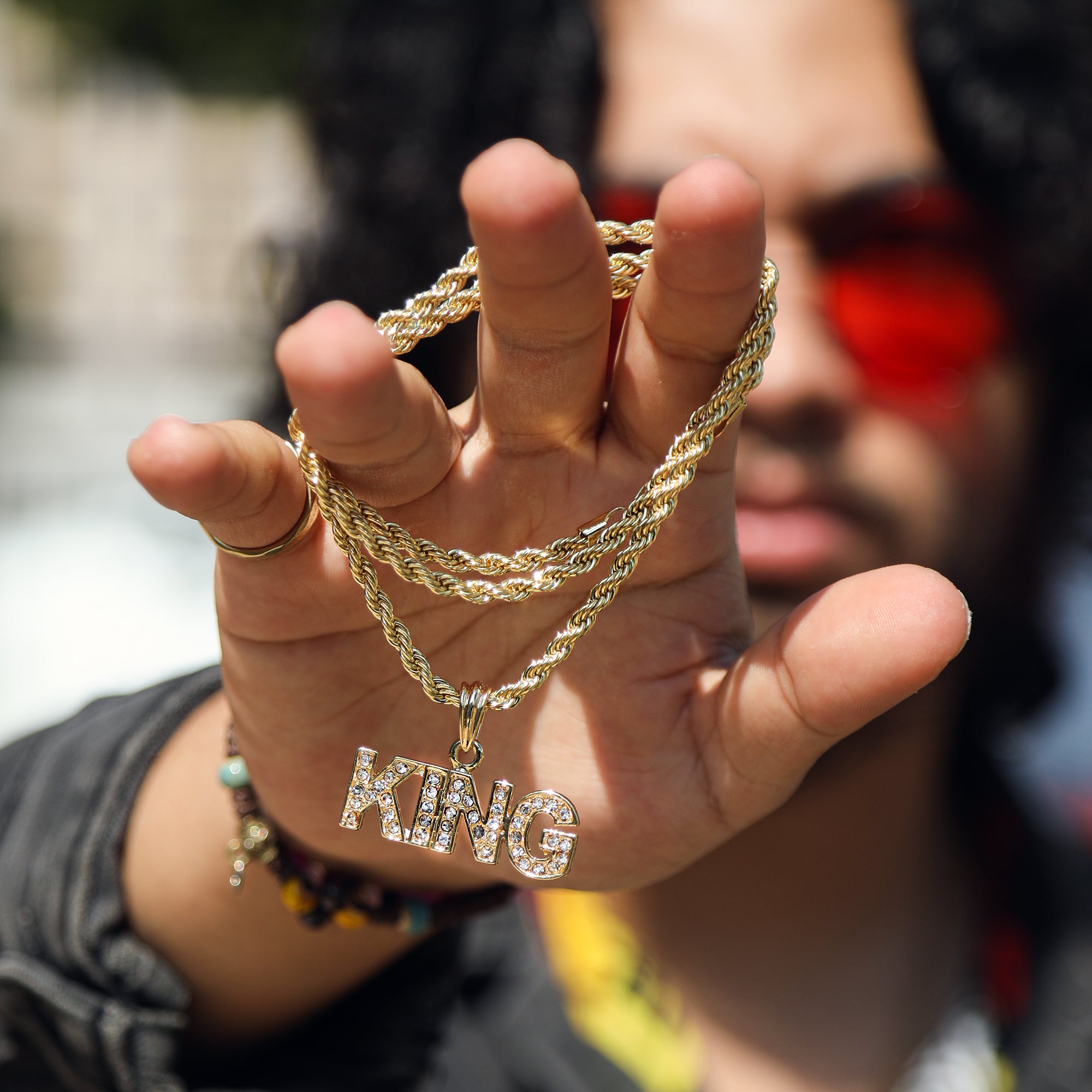 Iced King Pendant 24" Rope Chain Hip Hop 18k Jewelry