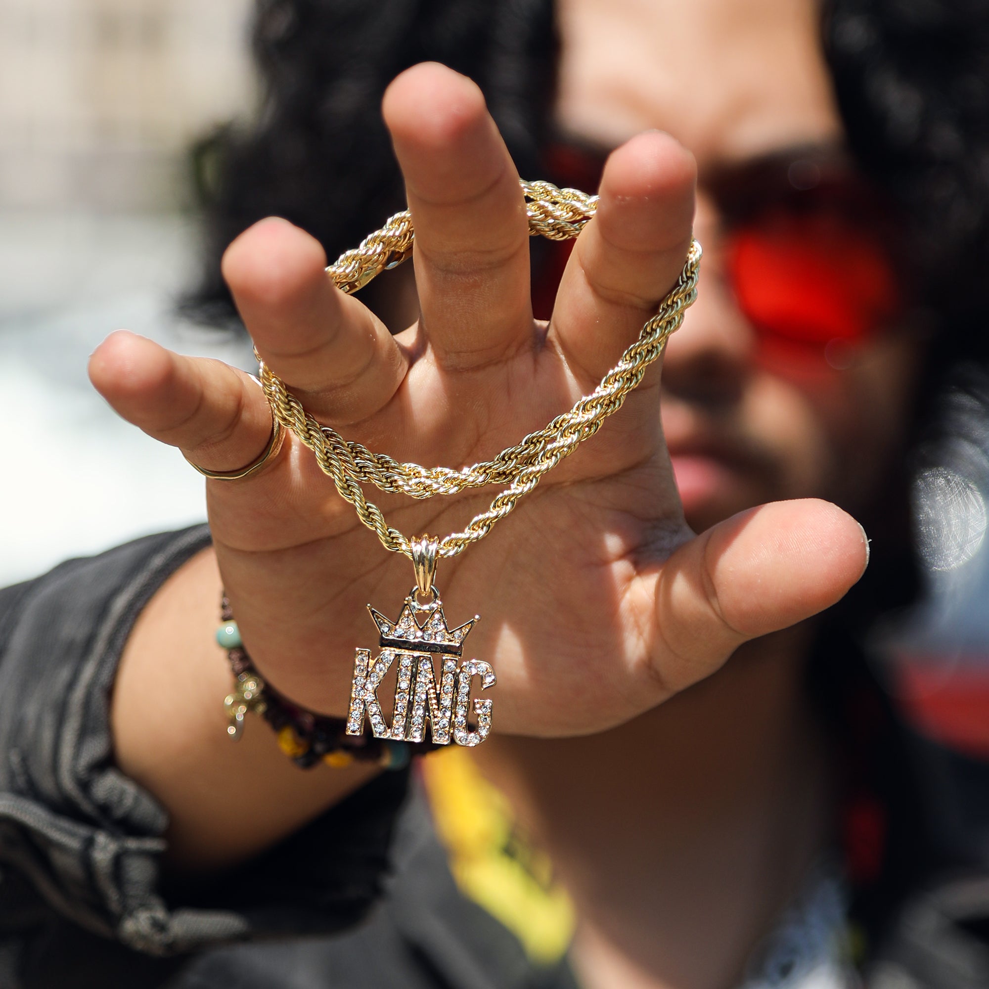 King Crowned Pendant 24" Rope Chain Men's Hip Hop 18k Jewelry