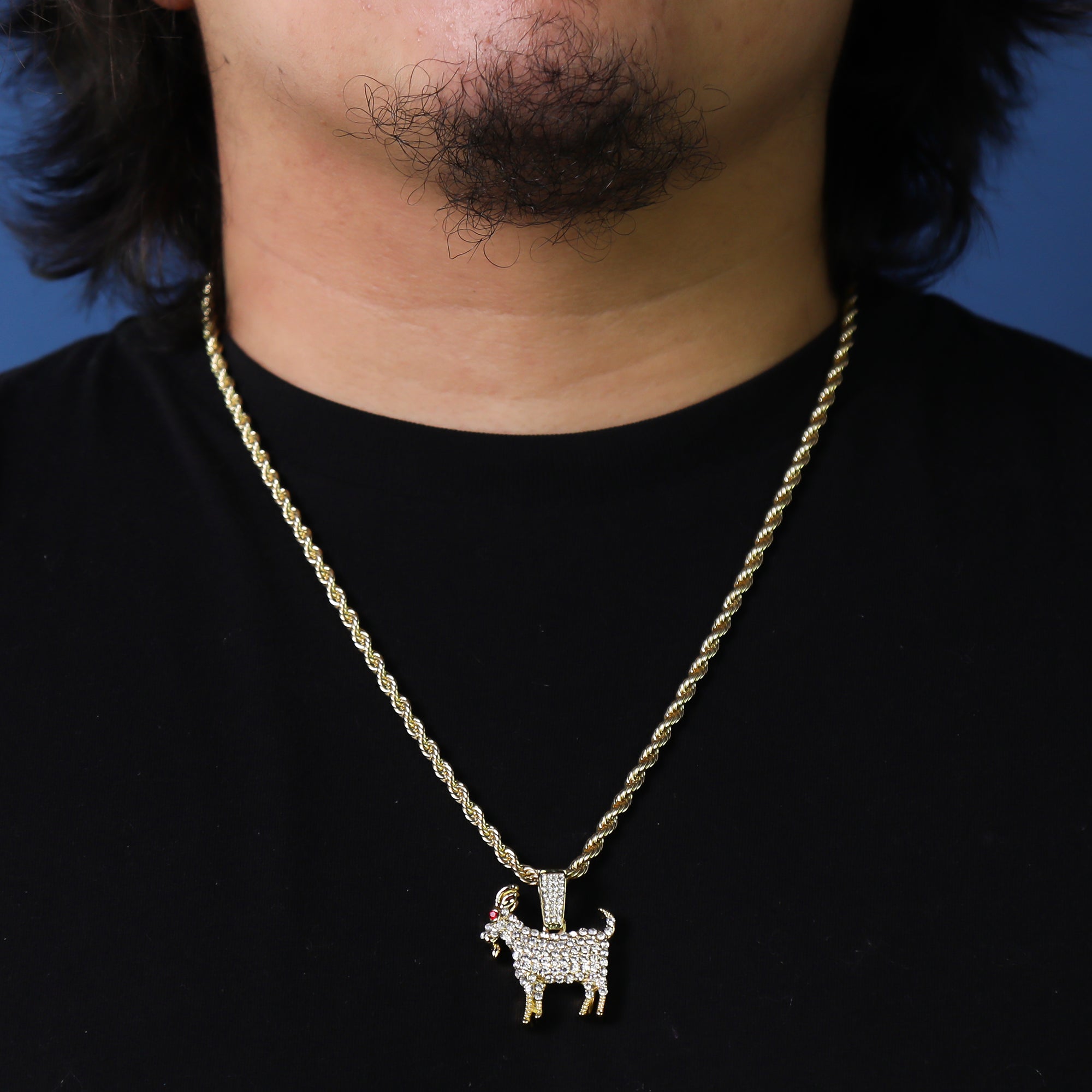 Cz Red Eye Goat Pendant 24" Rope Chain Hip Hop 18k Jewelry Necklace