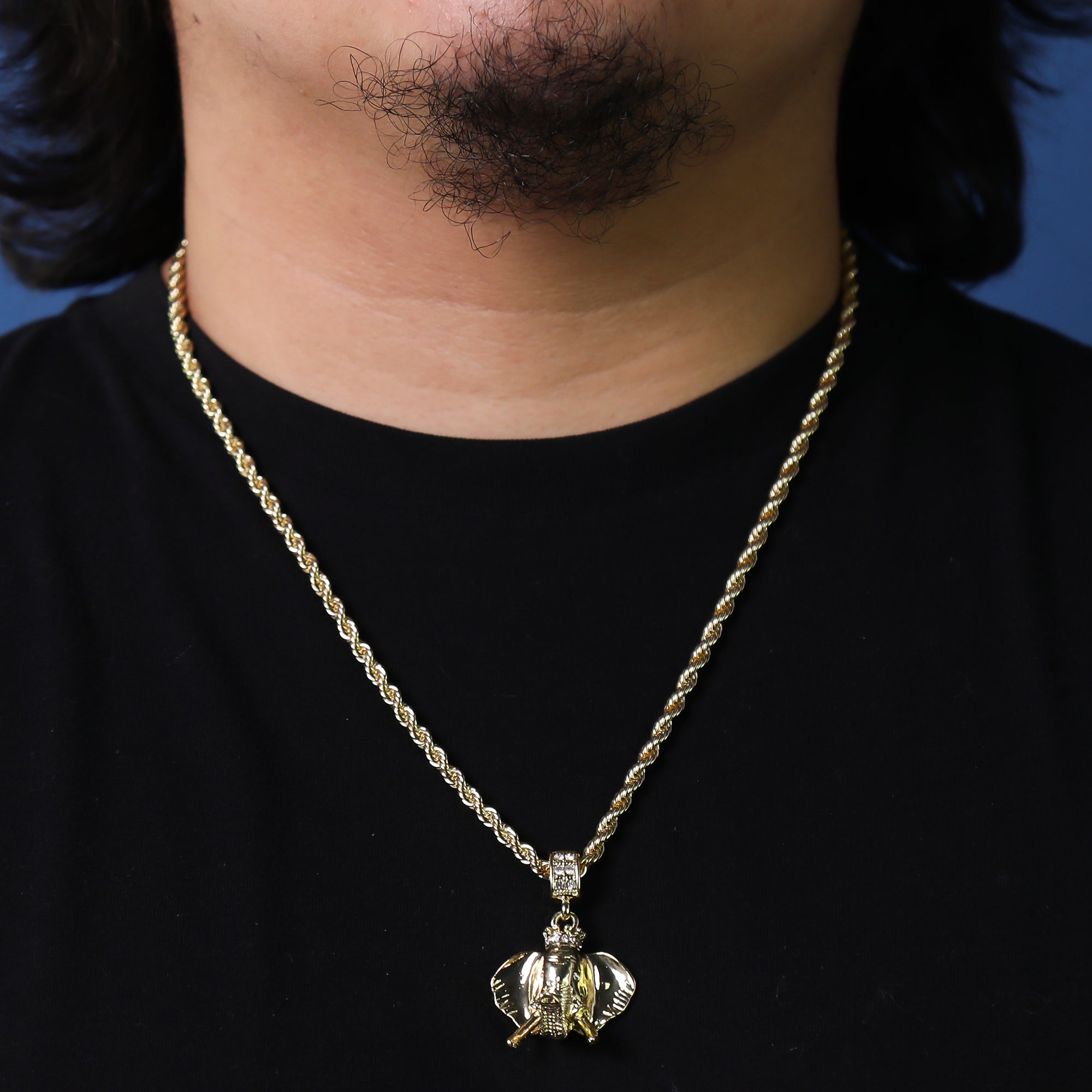 Cz Mammoth Pendant 24" Rope Chain Hip Hop 18k Jewelry Necklace