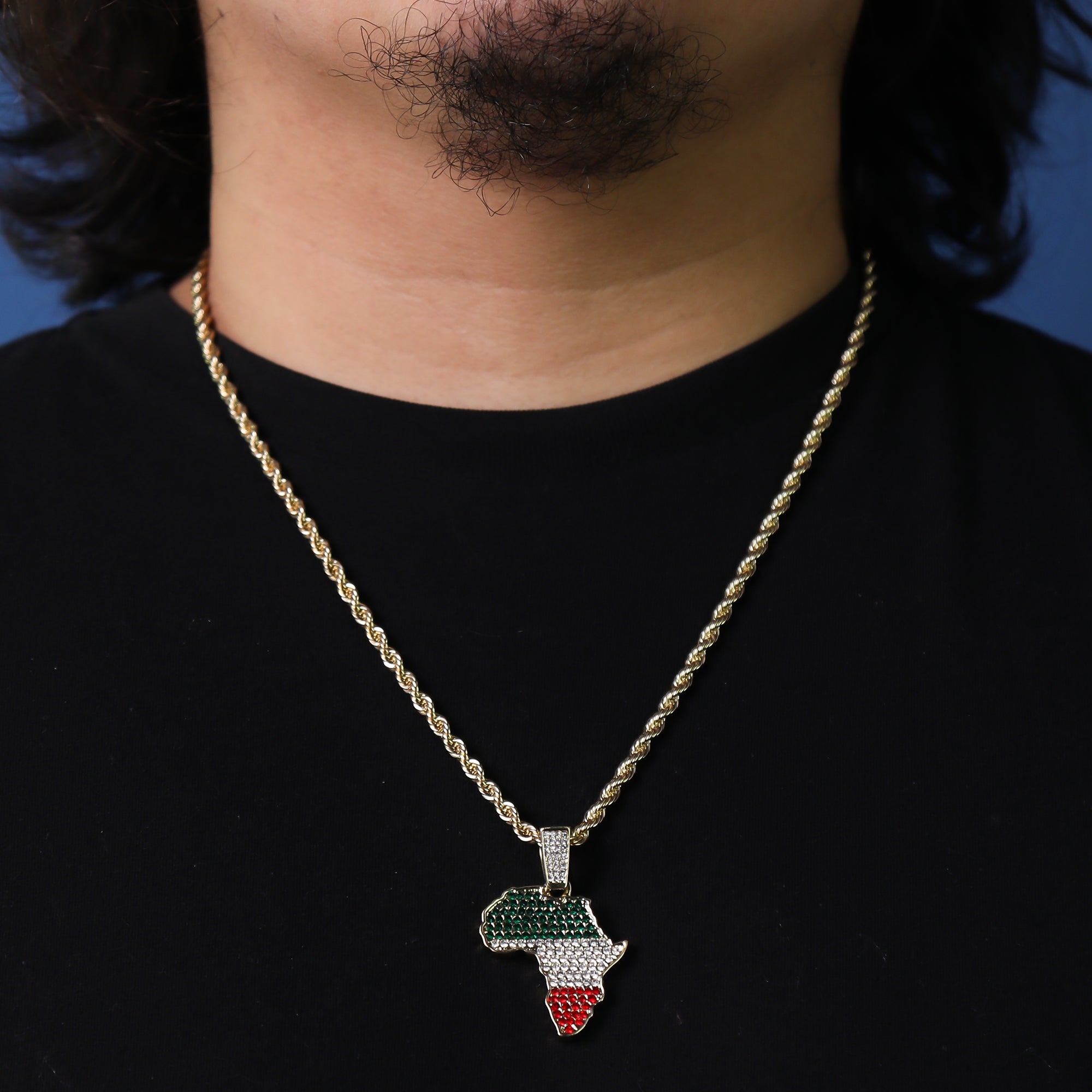 Cz Rasta Africa Pendant 24" Rope Chain Hip Hop 18k Jewelry Necklace