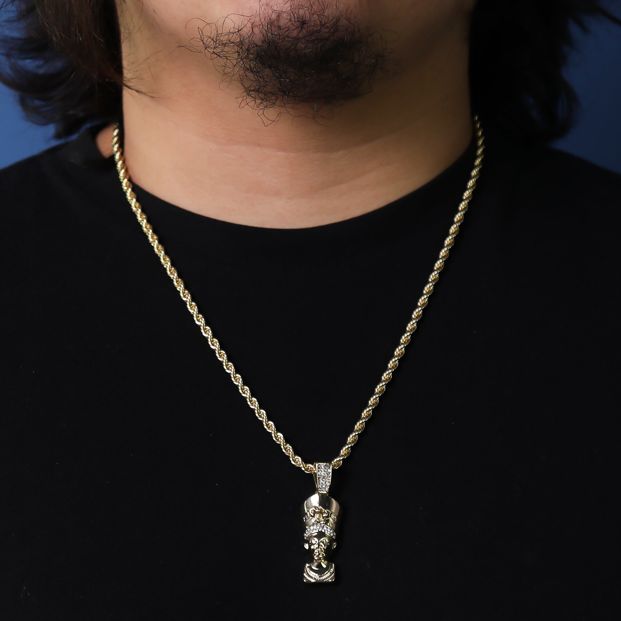 Cz Egyptian Nefertiti Pendant 24" Rope Chain Hip Hop 18k Jewelry Necklace