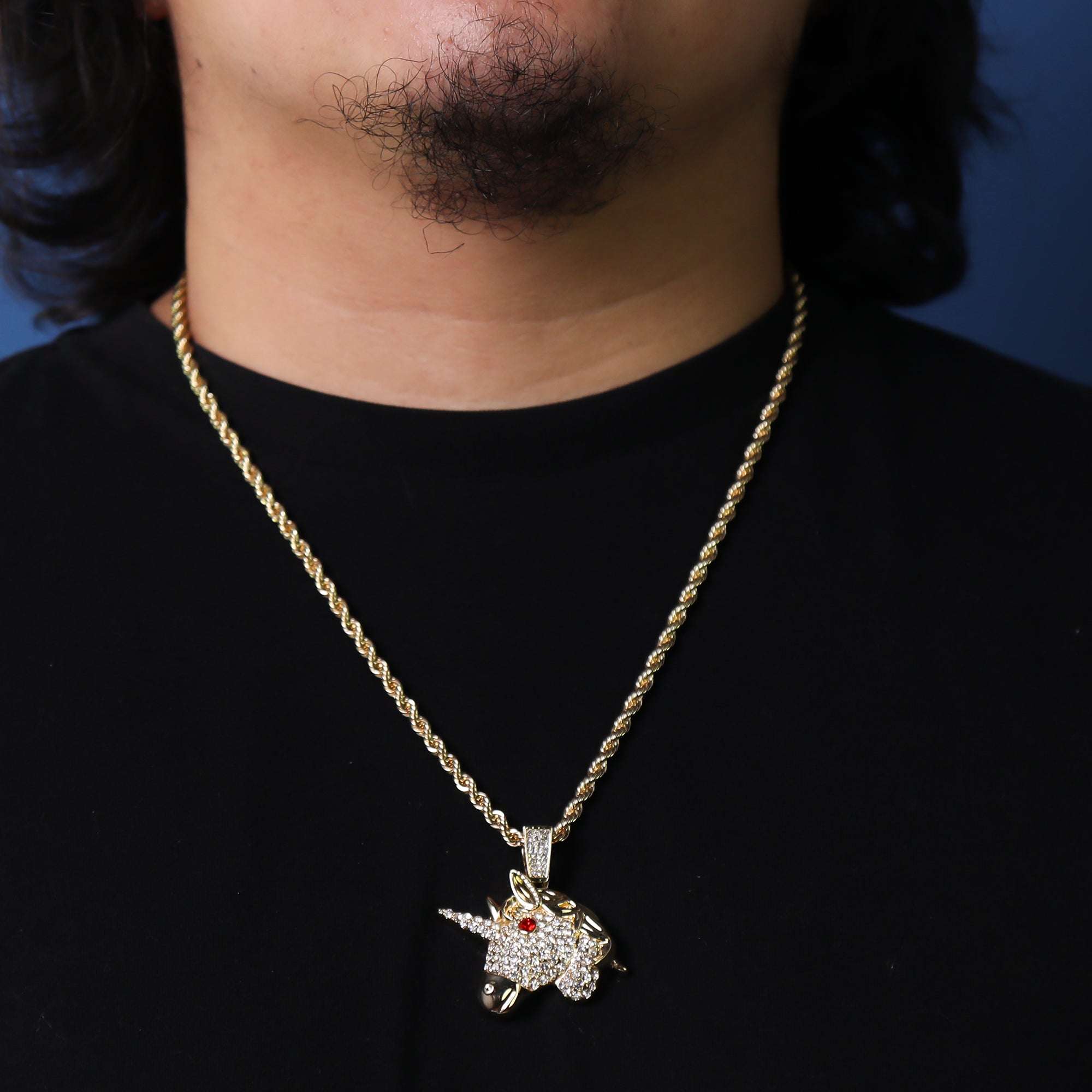 Cz Red Eye Unicorn Pendant 24" Rope Chain Hip Hop 18k Jewelry Necklace