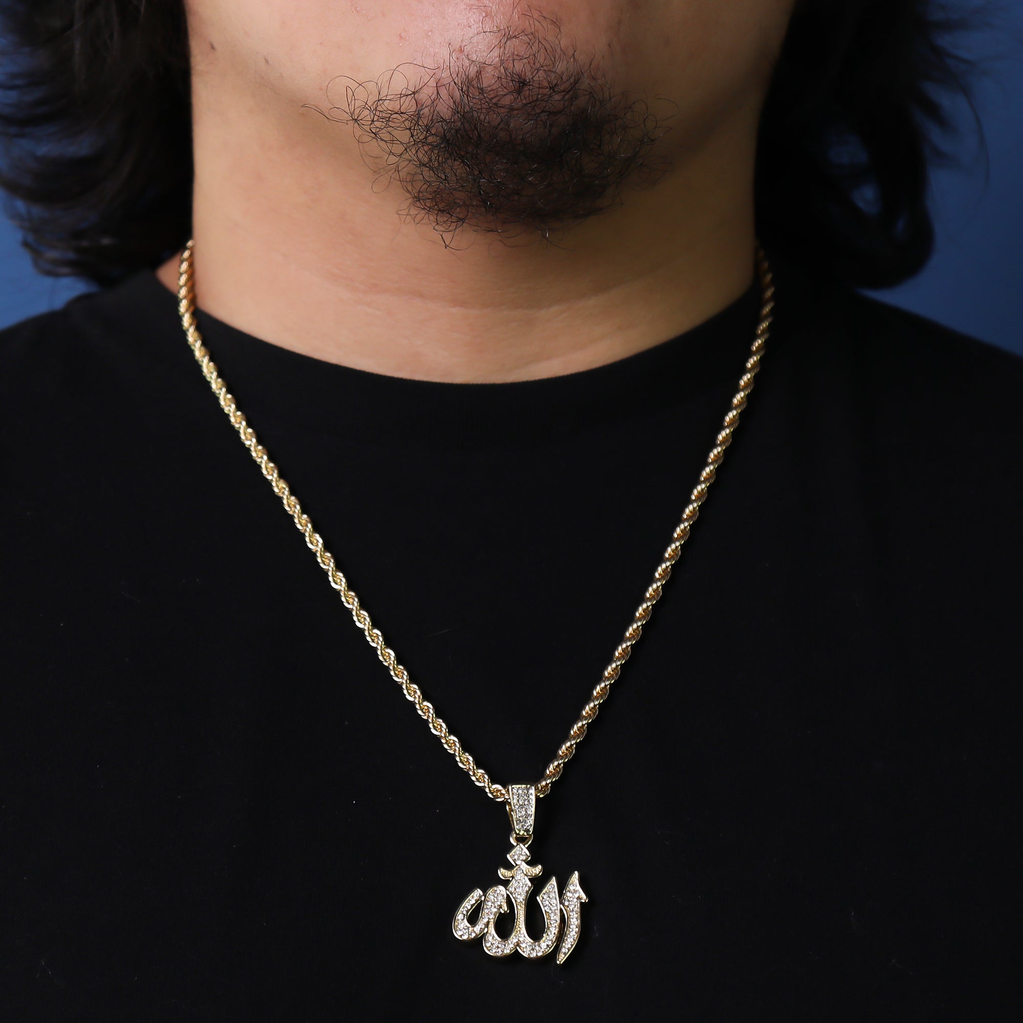 Cz Allah Pendant 24" Rope Chain Hip Hop 18k Jewelry Necklace