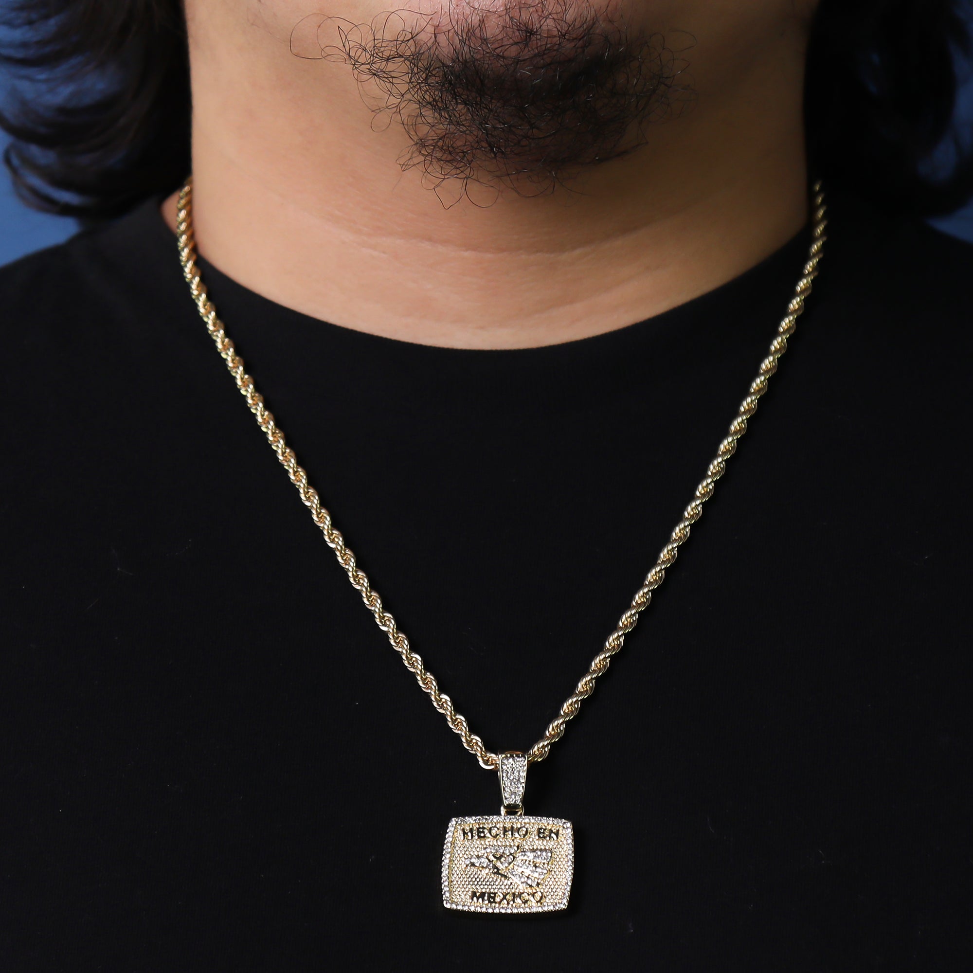 Cz Hecho En Mexico Pendant 24" Rope Chain Hip Hop 18k Jewelry Necklace