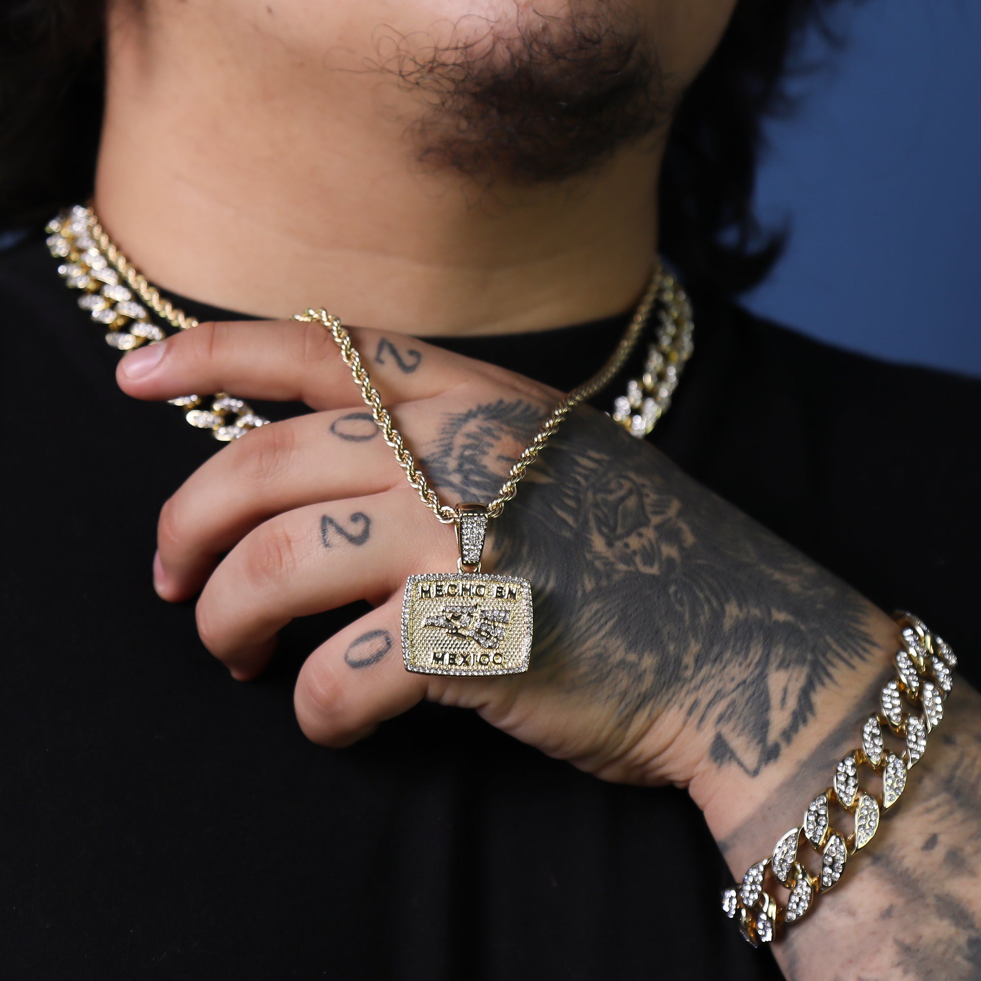 Cz Hecho En Mexico Pendant 24" Rope Chain Hip Hop 18k Jewelry Necklace