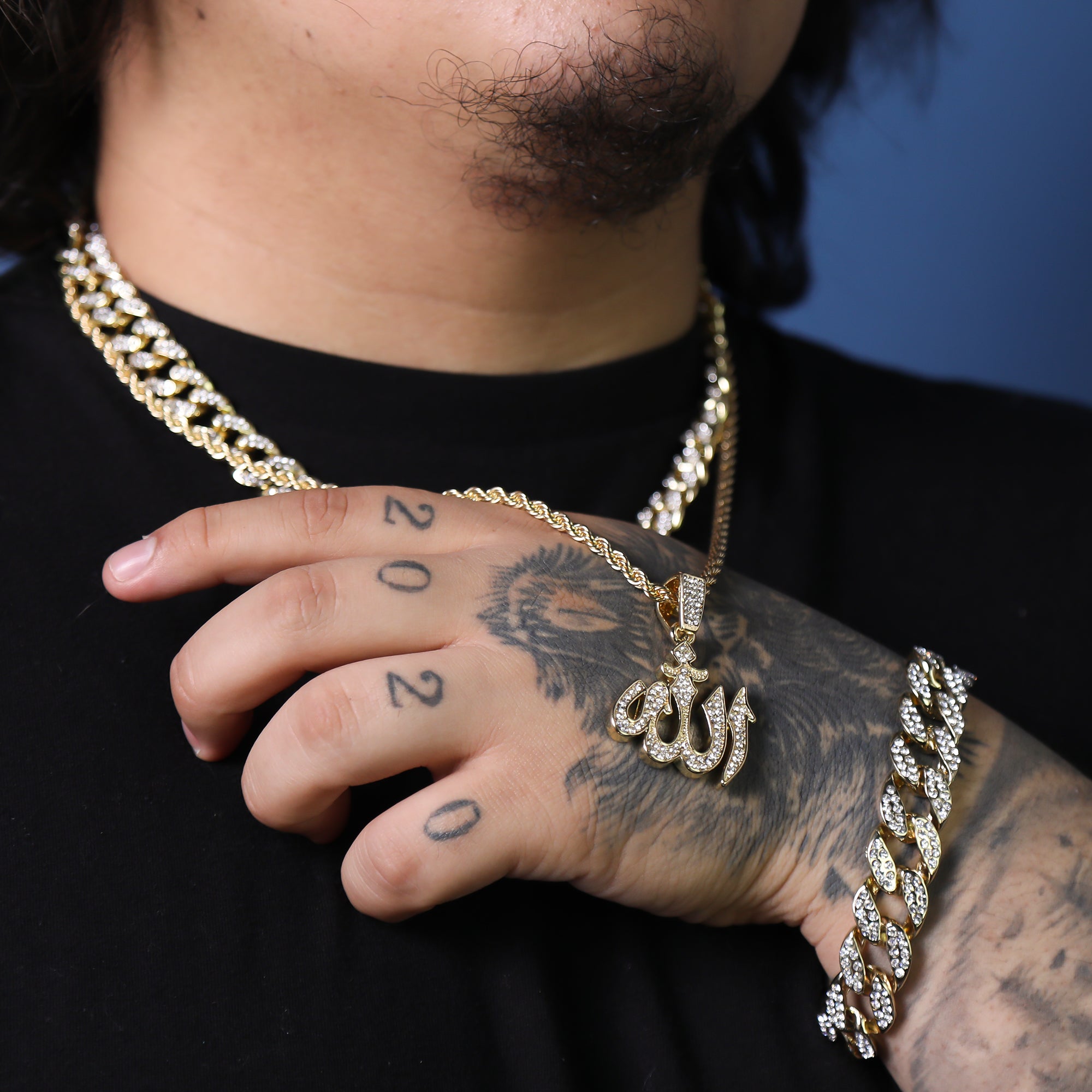 Cz Allah Pendant 24" Rope Chain Hip Hop 18k Jewelry Necklace